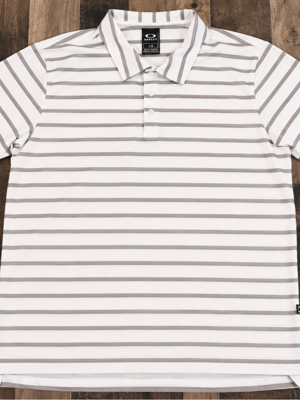 Oakley White & Gray Horizontal Stripe Golf Polo